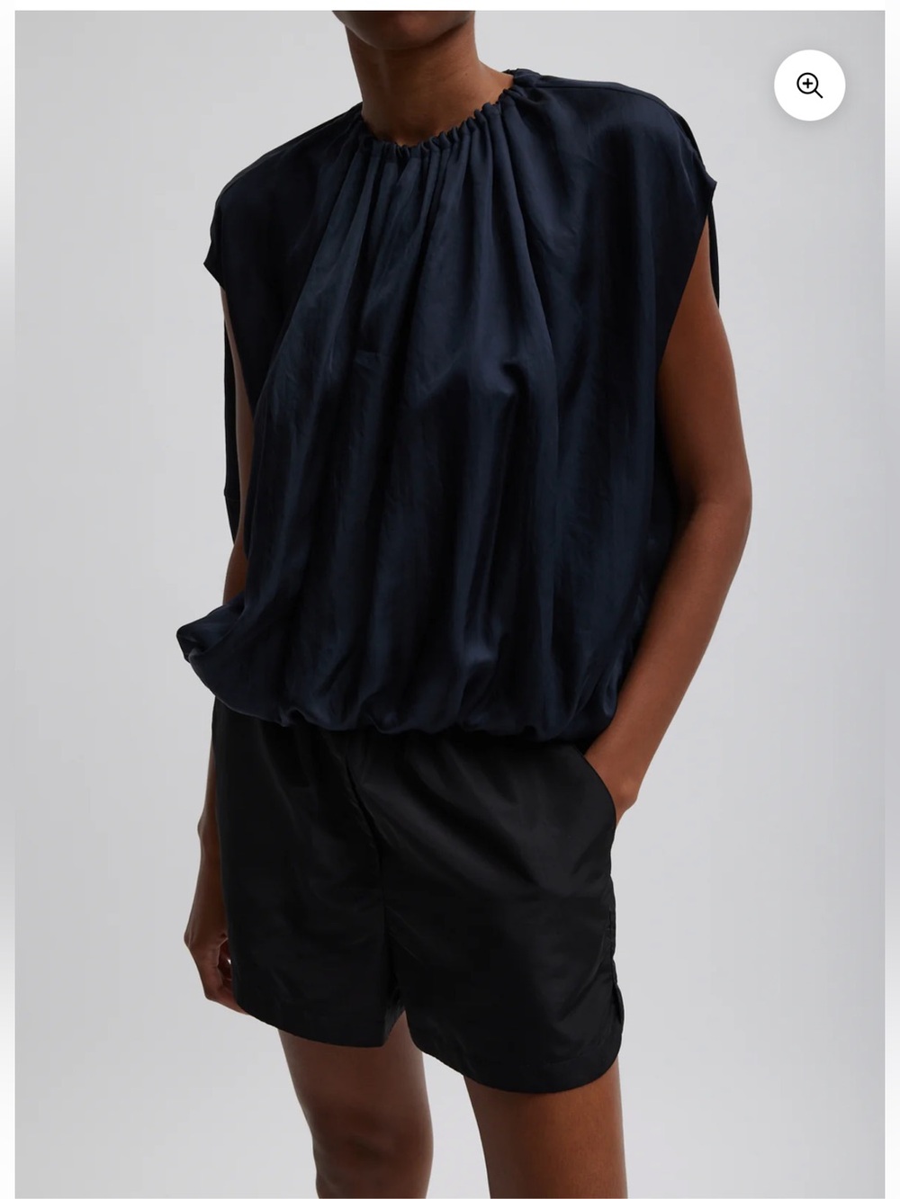 NWT Tibi Spring Acetate Shirred Neck Circular Top Navy size XS